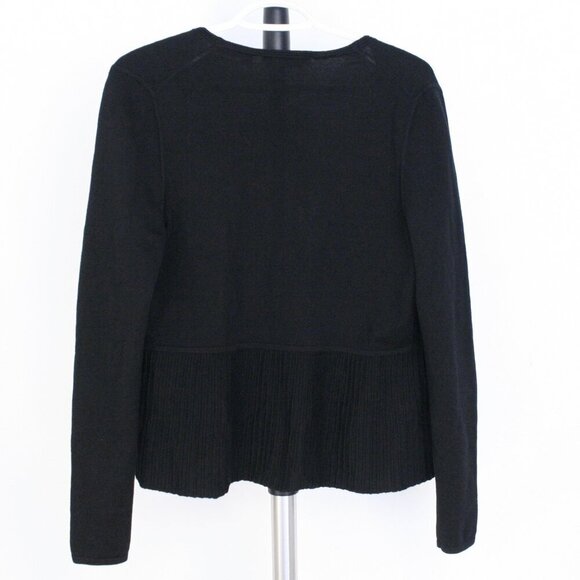 Boss Hugo Boss Fily Black Wool Blend‎ Deep V-Neck Ribbed Peplum Cardigan Sz L - Picture 8 of 13
